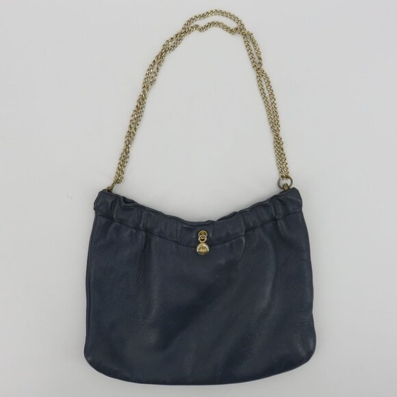 VTG Ande Blue Genuine Leather Gold Metal Chain Strap Handbag Purse Bag Retro - Picture 9 of 10